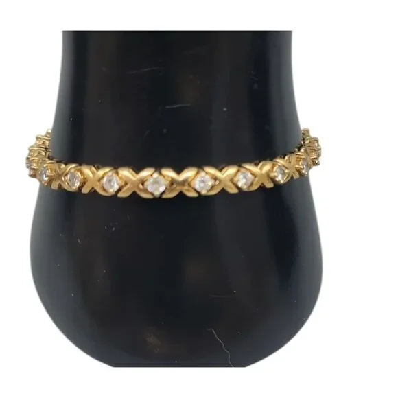 14kGE JC XO Crystal Tennis Bracelet 7" Vintage Ladies Costume Jewelry